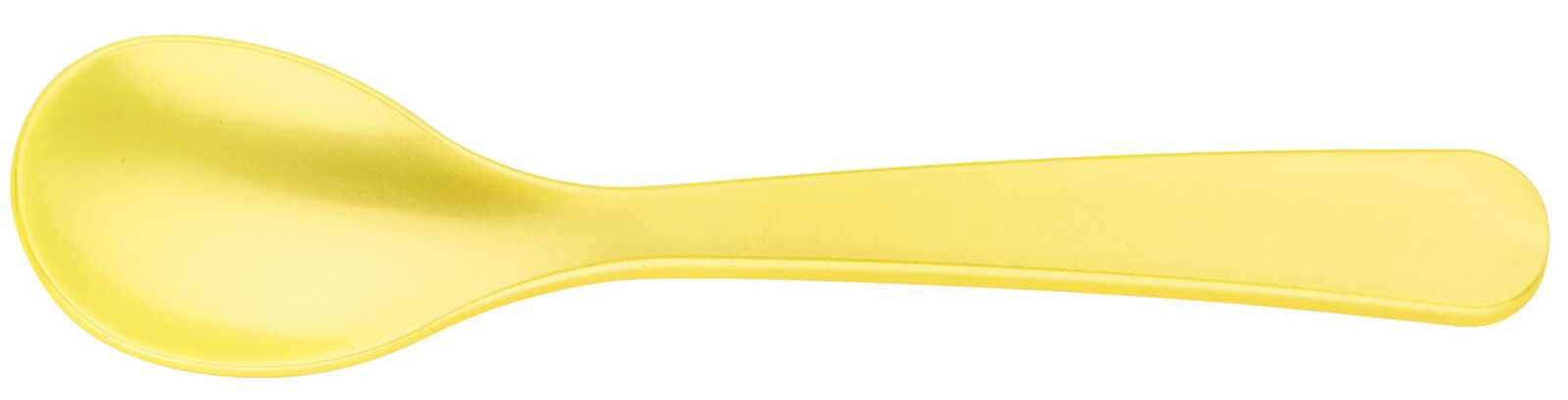 Gelber Eierlöffel aus Kunststoff, seitliche Perspektive