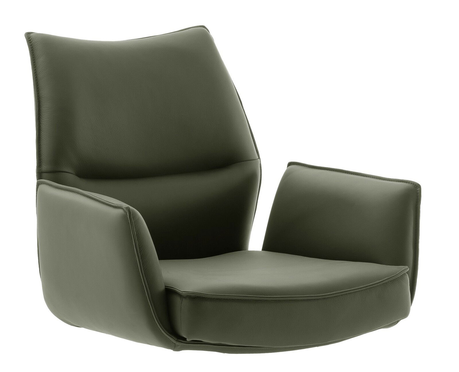 Zurbrüggen Armlehnstuhl ASSENTO Moderner Armlehnstuhl in olivgrünem Leder, seitliche Perspektive