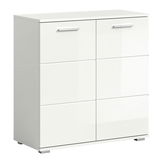 Weiße Kommode mit sechs Schubladen, Frontansicht