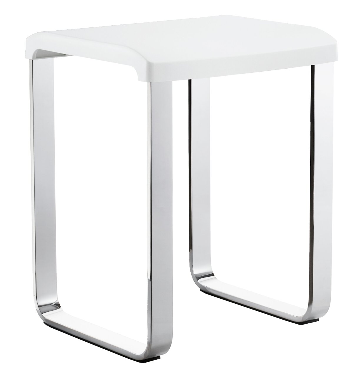 Smedbo Duschhocker LIVING Moderner Duschhocker mit weißer Sitzfläche und verchromten Beinen, seitliche Perspektive