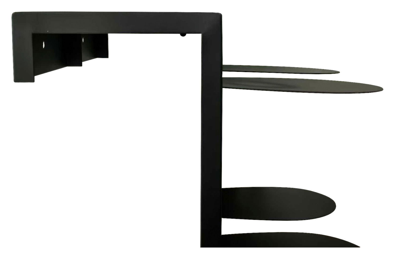 Schwarzes Schuhregal aus Metall mit drei Ablagen, seitliche Perspektive