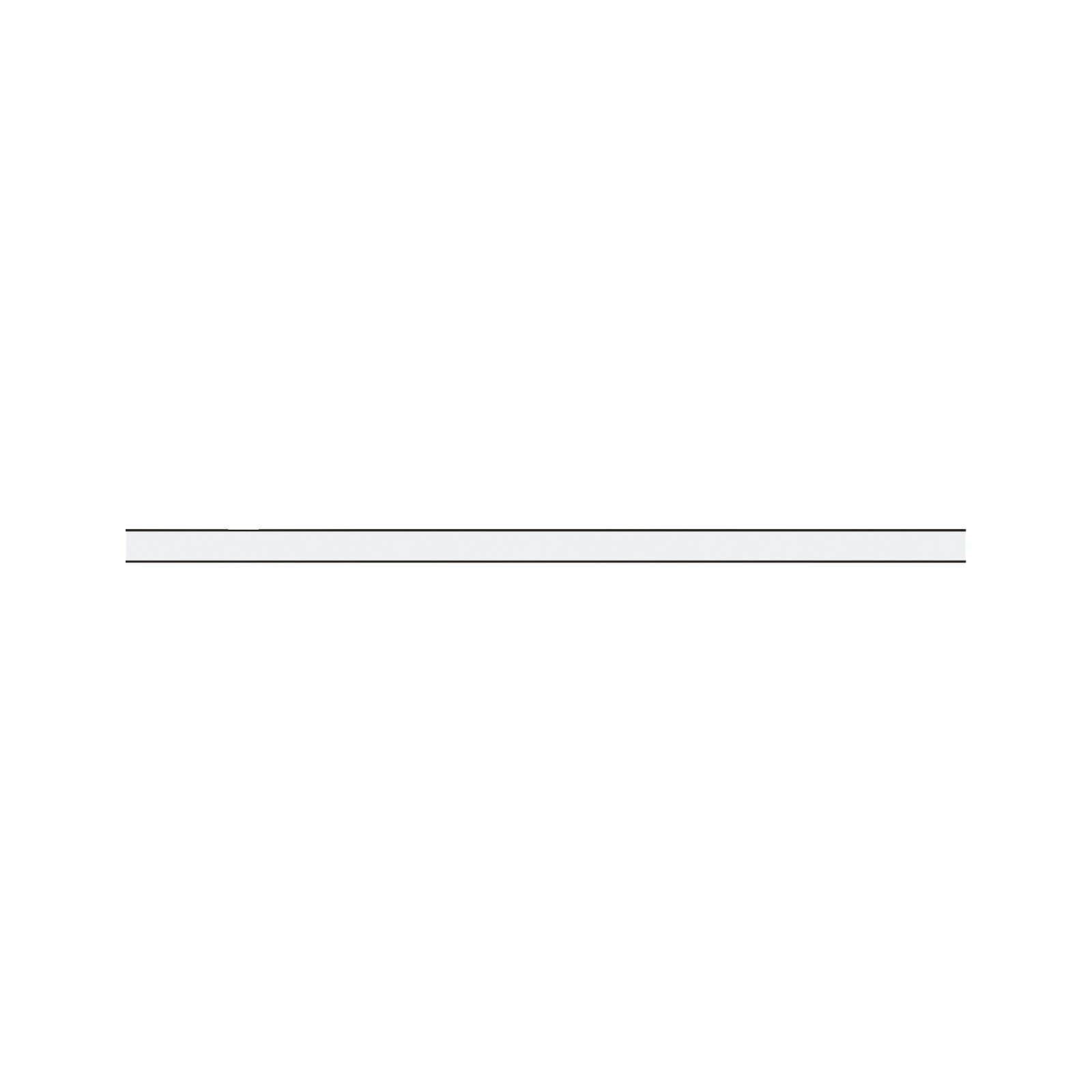 Minimalistische grafische Darstellung einer langen, horizontalen grauen Leiste mit zwei schwarzen Linien (Frontansicht) auf weißem Hintergrund.