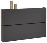Moderner Hängeschuhschrank in dunklem Grau mit zwei Schubladen, seitliche Perspektive