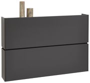 Moderner Hängeschuhschrank in dunklem Grau mit zwei Schubladen, seitliche Perspektive