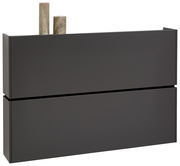 Moderner Hängeschuhschrank in dunklem Grau mit zwei Schubladen, seitliche Perspektive