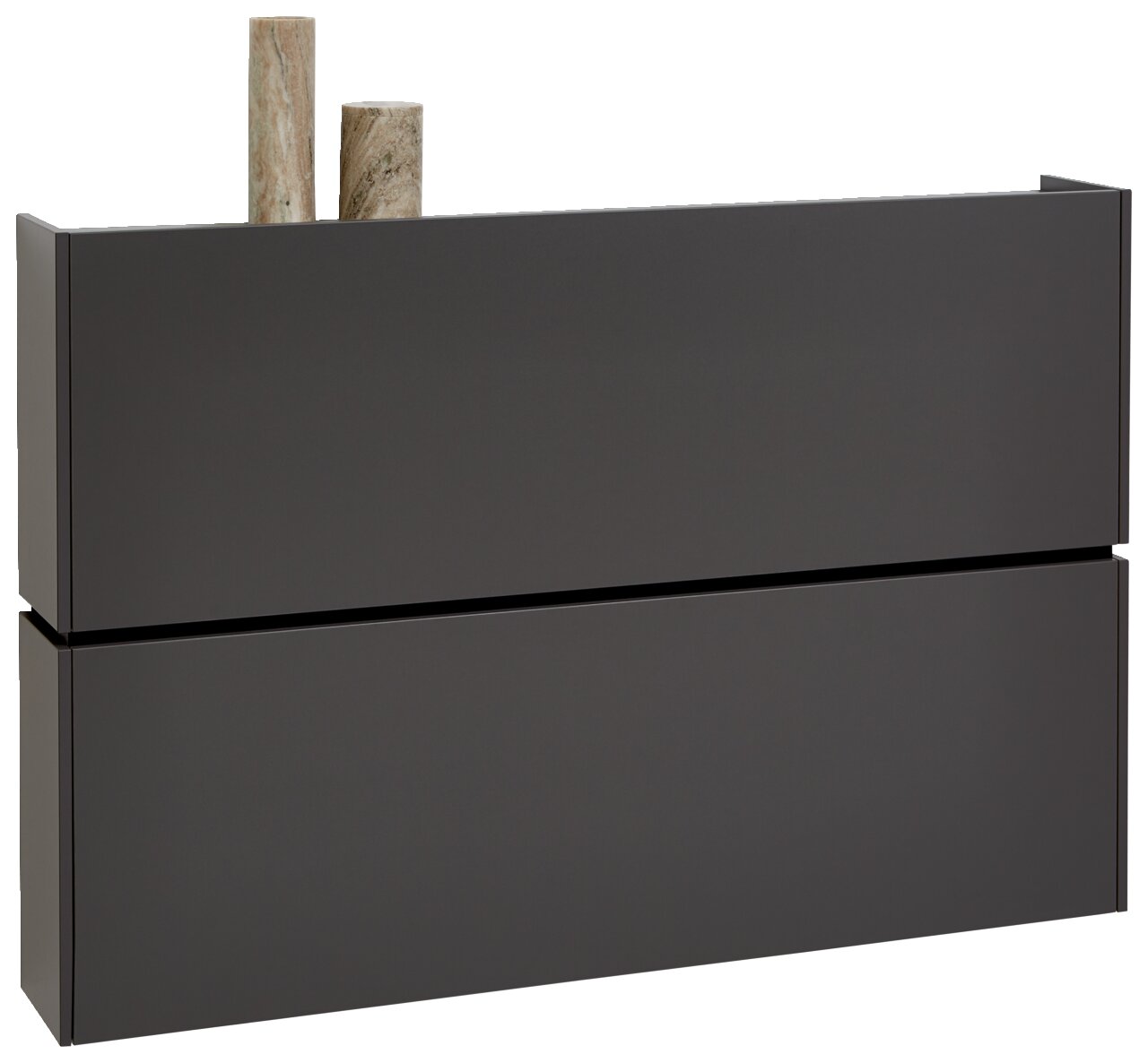 Voleo Hängeschuhschrank UNIQUE Moderner Hängeschuhschrank in dunklem Grau mit zwei Schubladen, seitliche Perspektive