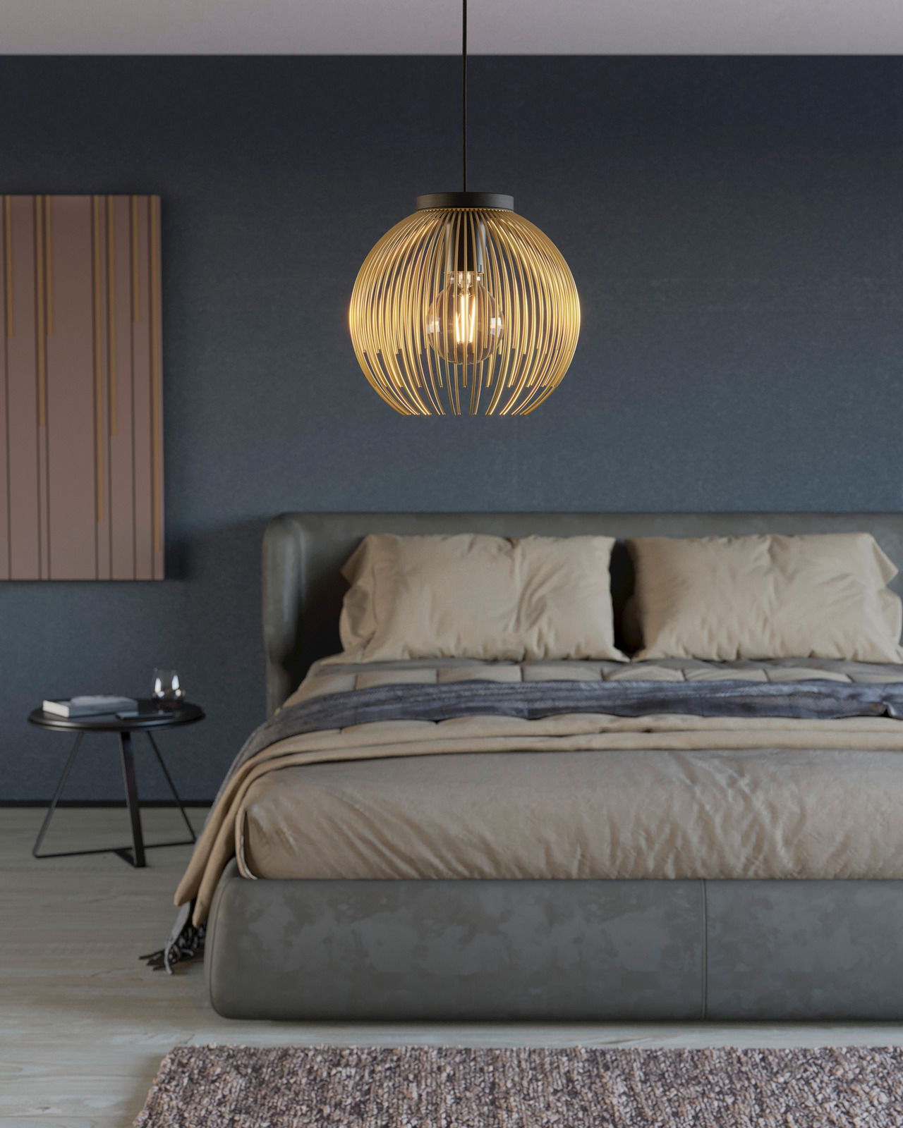 Eglo Leuchten Pendelleuchte VENEZUELA Moderne Pendelleuchte Venezuela in einem stilvollen Schlafzimmer, seitliche Perspektive