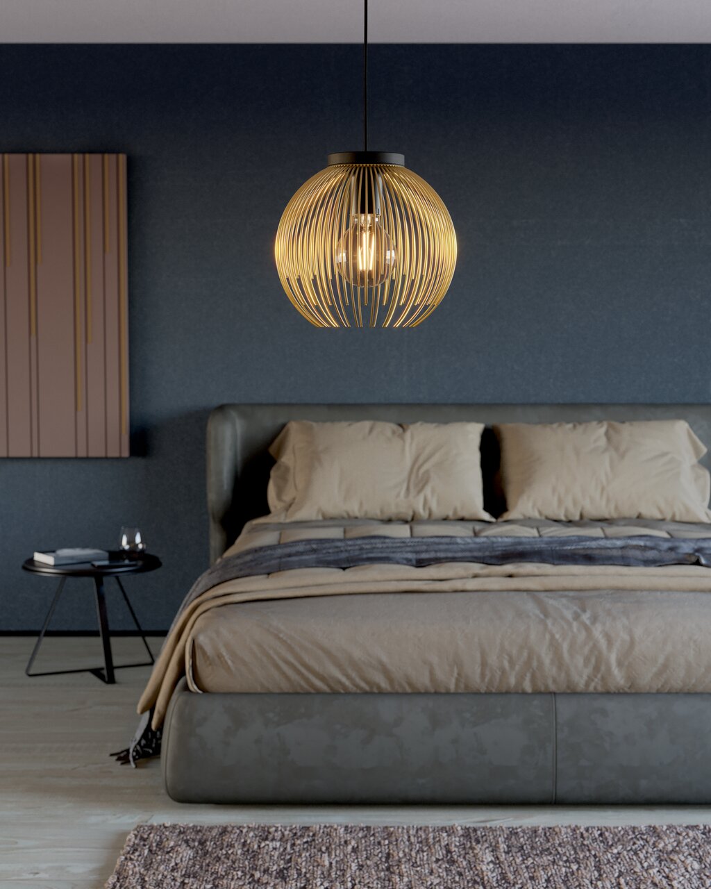 Eglo Leuchten Pendelleuchte VENEZUELA Moderne Pendelleuchte Venezuela in einem stilvollen Schlafzimmer, seitliche Perspektive