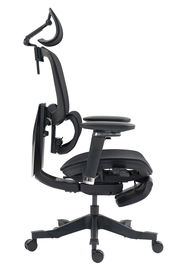 Seitliche Ansicht des schwarzen Drehstuhls Novel DOMINIC mit ergonomischer Rückenlehne und Kopfstütze.