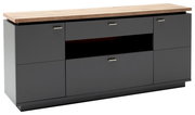 Modernes Sideboard in dunklem Grau mit Holzplatte, seitliche Perspektive