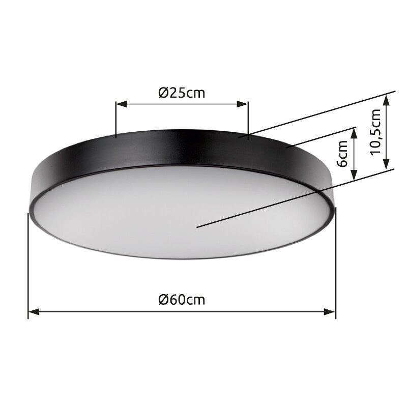 Runde Deckenleuchte mit schwarzem Rand, Durchmesser 60 cm, Seitenansicht