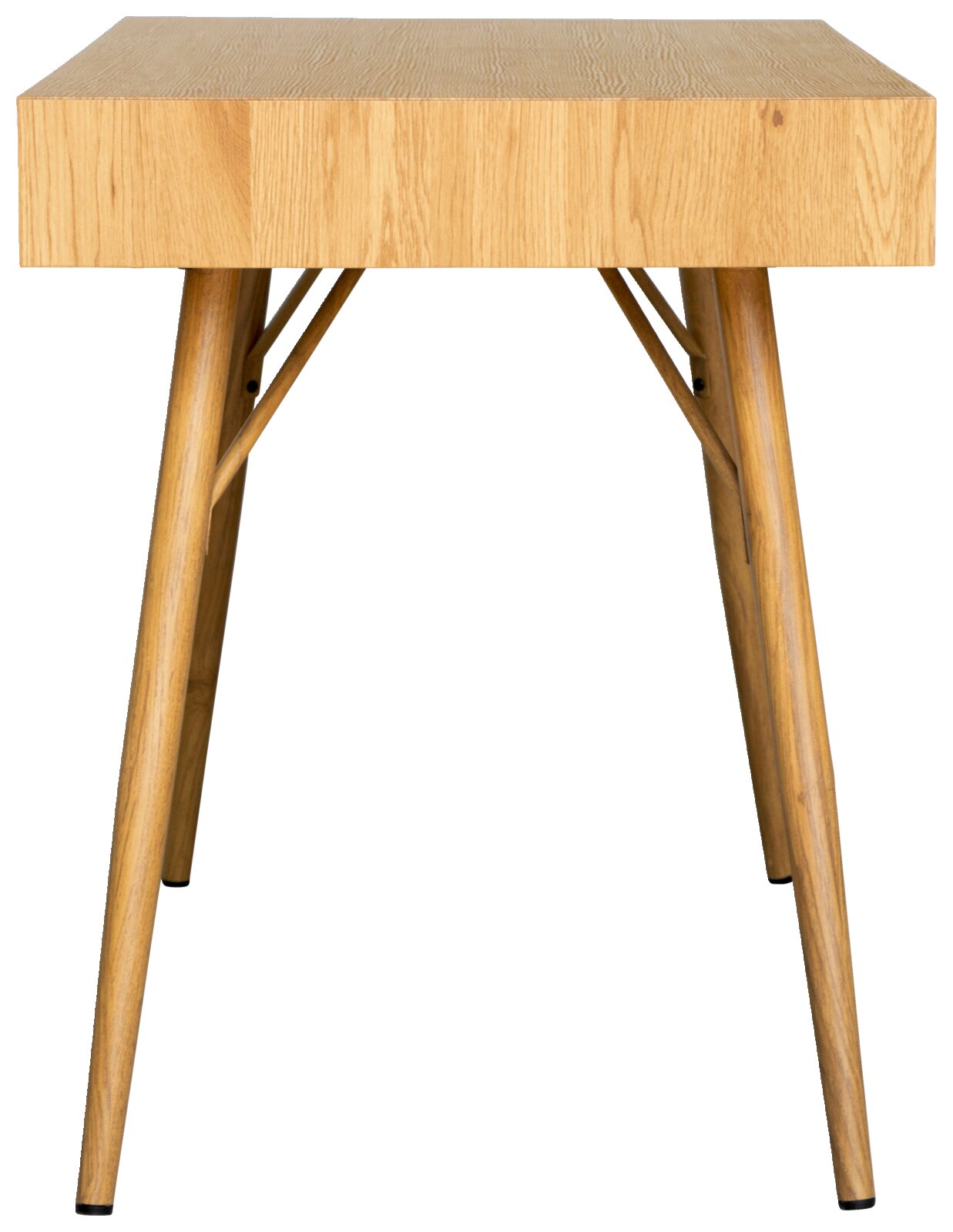 Moderner Schreibtisch aus Holz mit schrägen Beinen, Frontalansicht