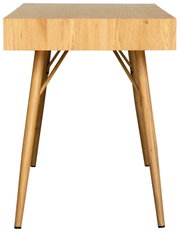 Moderner Schreibtisch aus Holz mit schrägen Beinen, Frontalansicht