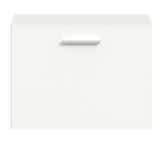 Weißer Garderobenschrank mit einer Tür und einem Griff, frontale Ansicht