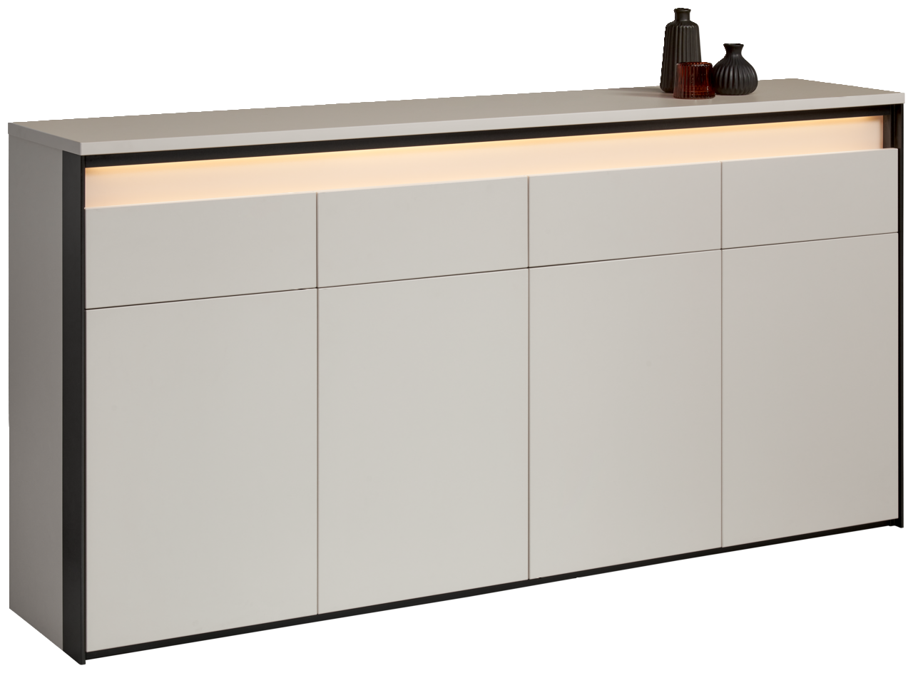 Voleo XL-Sideboard ZAYA Modernes XL-Sideboard mit klaren Linien und integrierter Beleuchtung, seitliche Perspektive