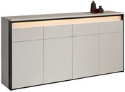 Modernes XL-Sideboard mit klaren Linien und integrierter Beleuchtung, seitliche Perspektive