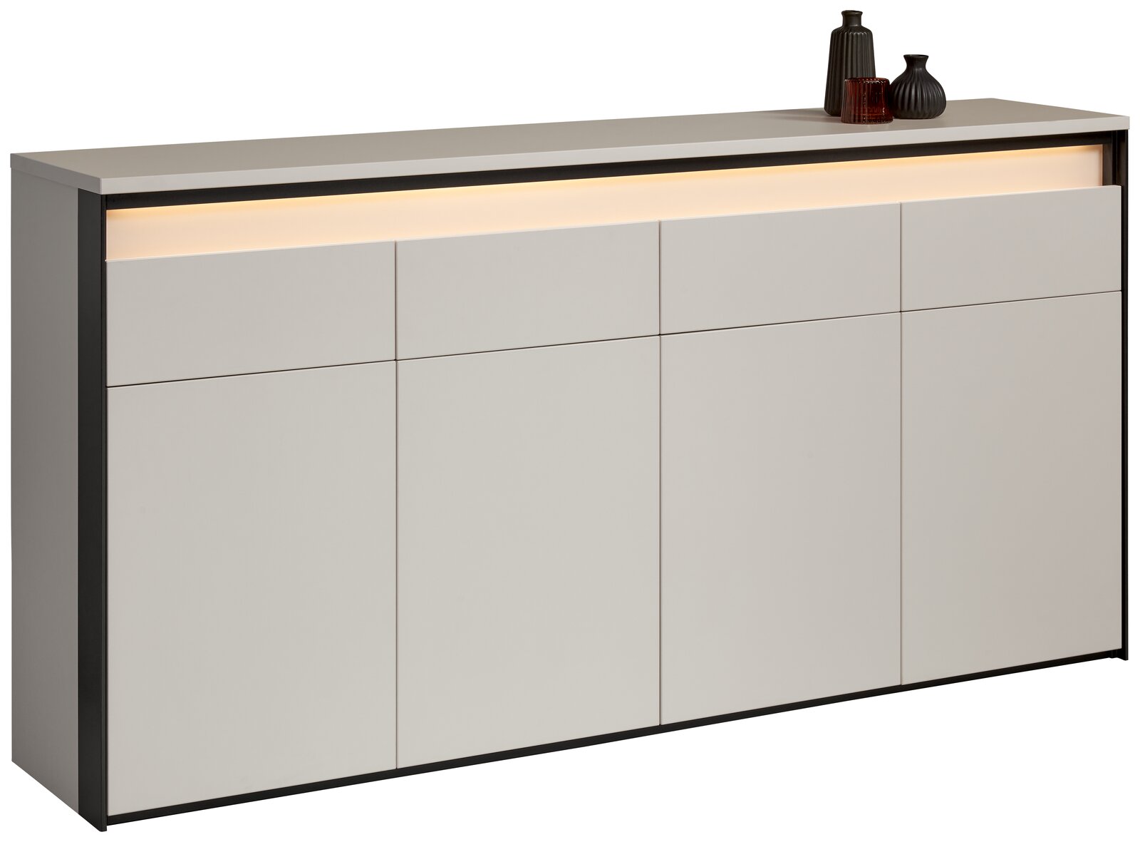 Modernes XL-Sideboard mit klaren Linien und integrierter Beleuchtung, seitliche Perspektive