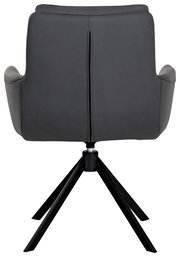 Rückansicht eines modernen Sessels mit schwarzem Lederbezug und vier schwarzen Metallbeinen.