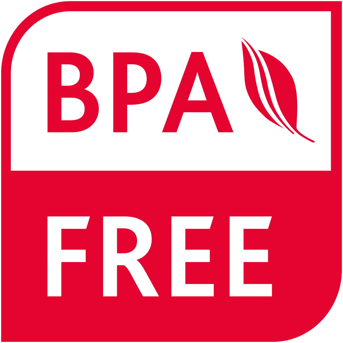 BPA-frei Symbol in Rot und Weiß, Vorderansicht
