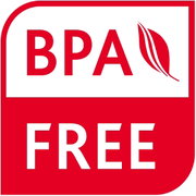 BPA-frei Symbol in Rot und Weiß, Vorderansicht