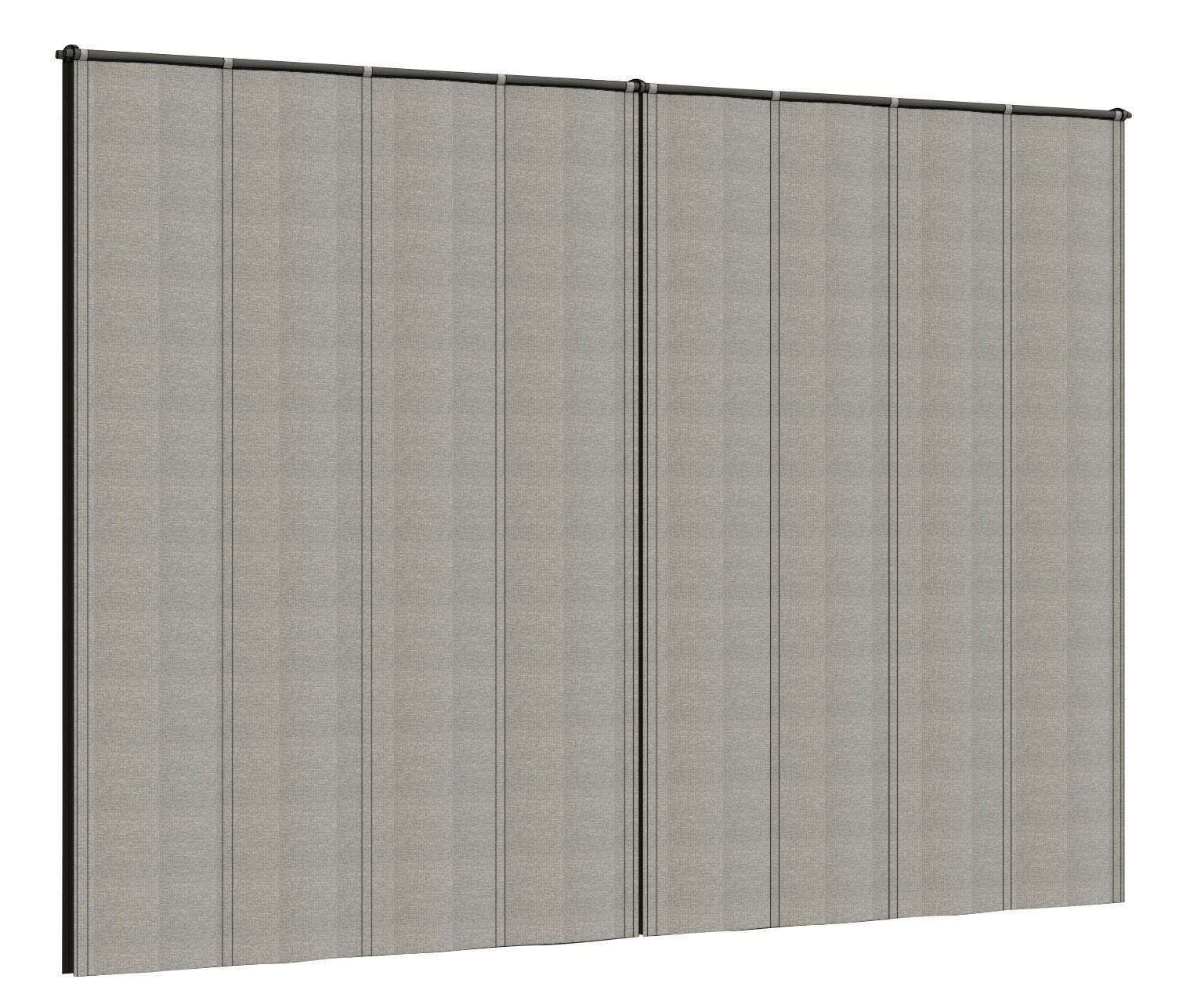 Graues Vorhang-Set mit vertikalen Streifen, seitliche Perspektive