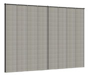 Graues Vorhang-Set mit vertikalen Streifen, seitliche Perspektive