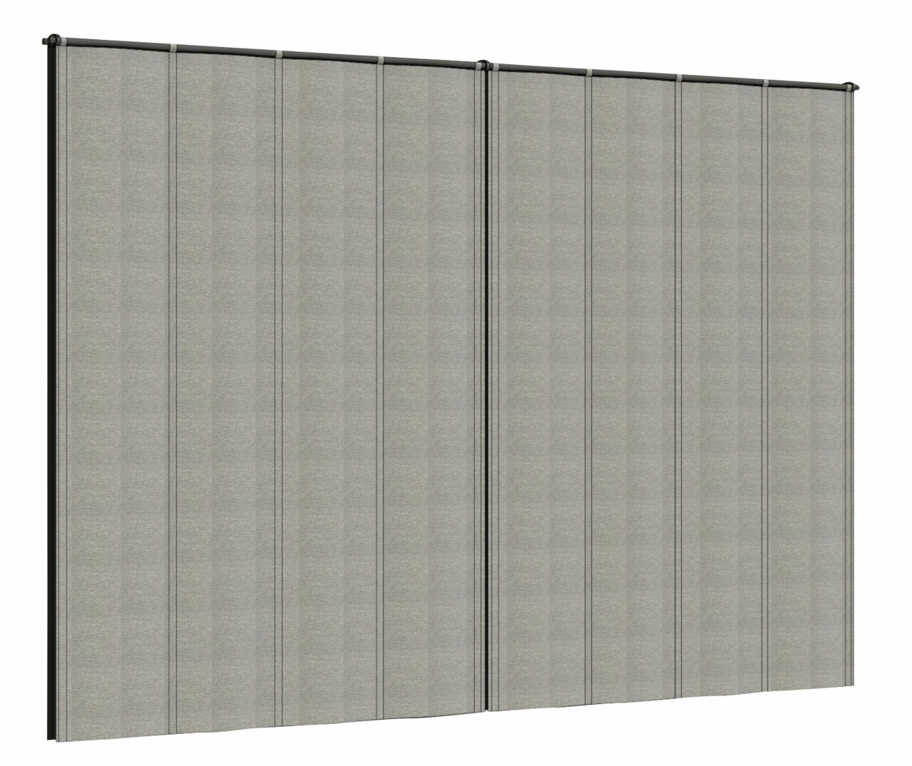 Graues Vorhang-Set mit vertikalen Streifen, seitliche Perspektive