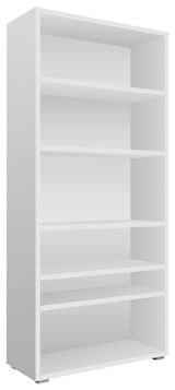 Weißes Regal mit fünf Einlegeböden, seitliche Perspektive