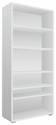 Weißes Regal mit fünf Einlegeböden, seitliche Perspektive