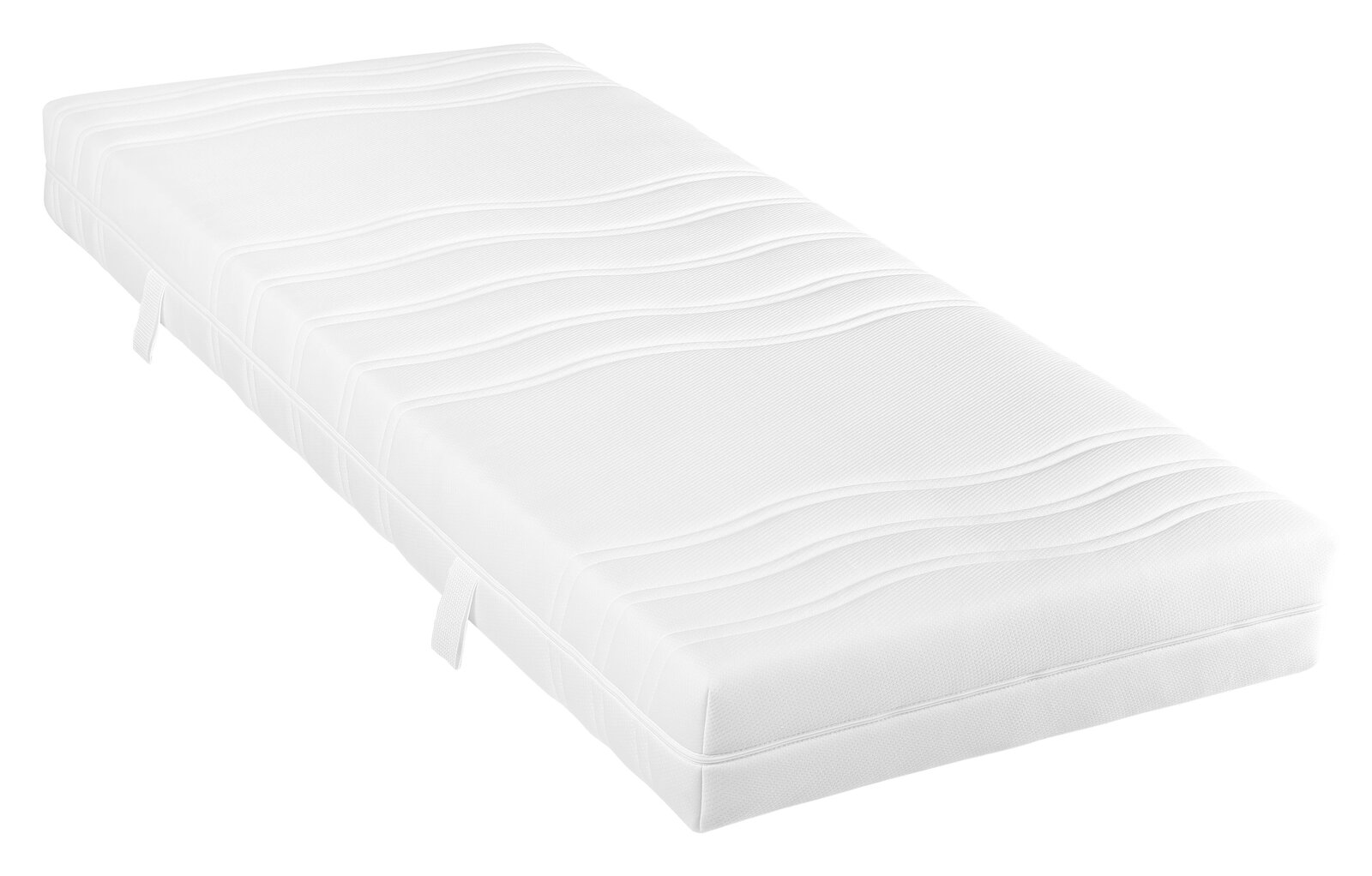 Weiße Matratze mit wellenförmigem Muster, seitliche Perspektive