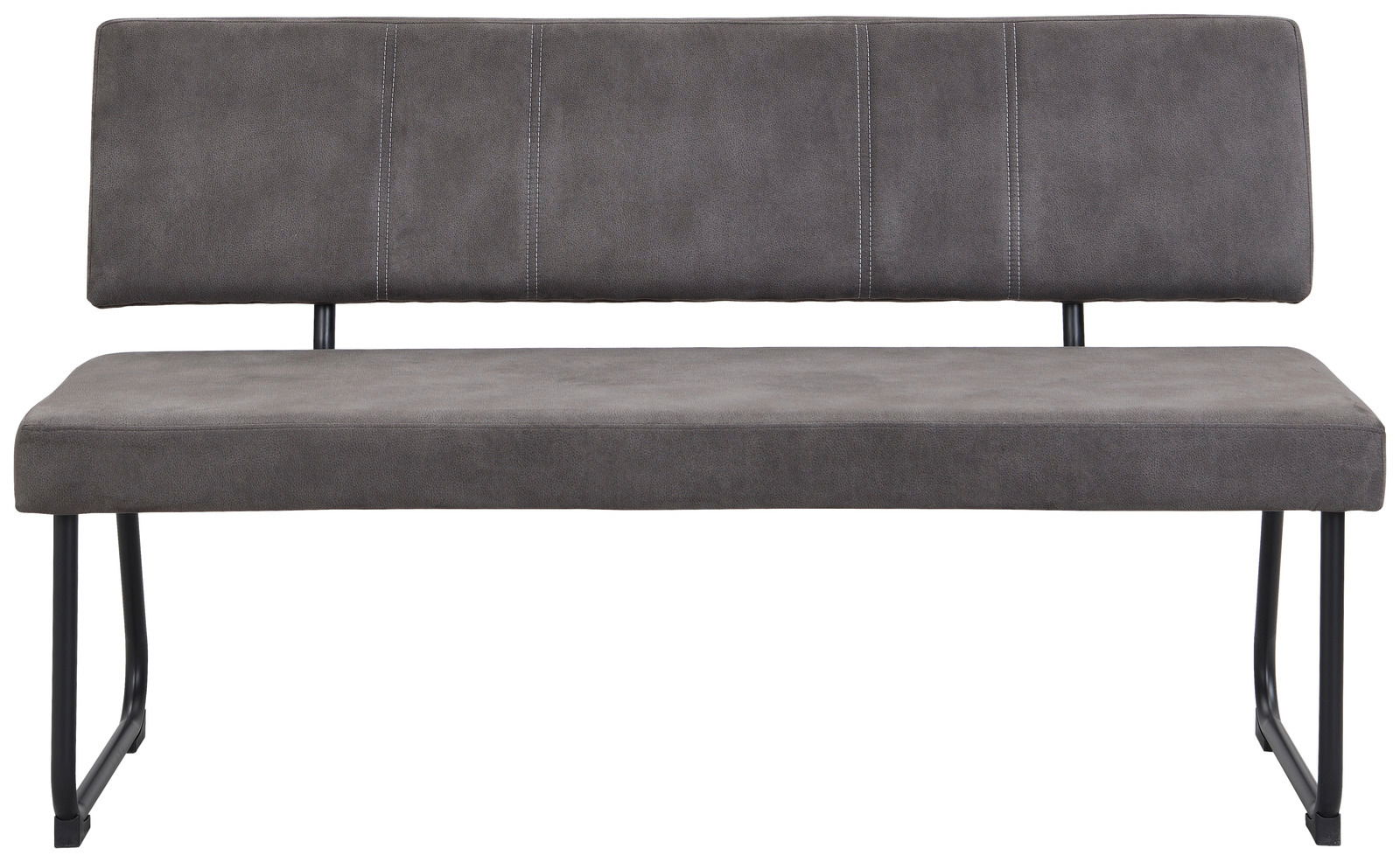 Graue Bank mit Metallbeinen, Vorderansicht