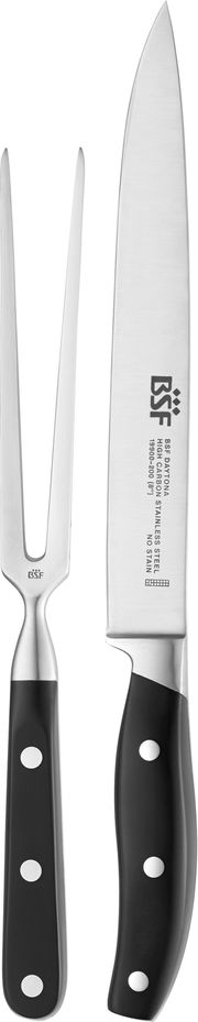 Tranchierbesteck bestehend aus einem Messer und einer Gabel, frontal abgebildet