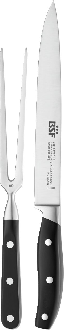 Tranchierbesteck bestehend aus einem Messer und einer Gabel, frontal abgebildet