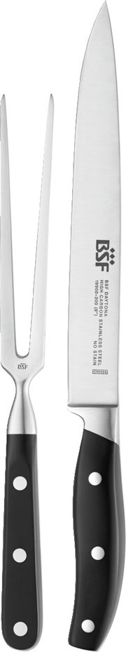 Tranchierbesteck bestehend aus einem Messer und einer Gabel, frontal abgebildet