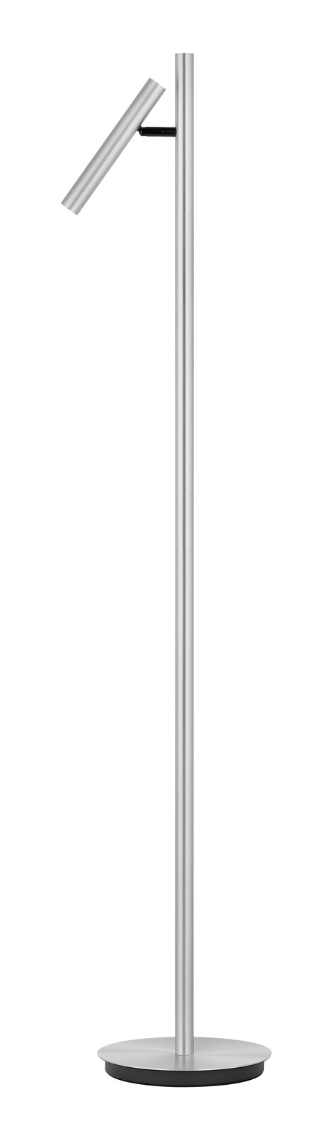 LED-Steh- und Leseleuchte in silberner Farbe, seitliche Perspektive
