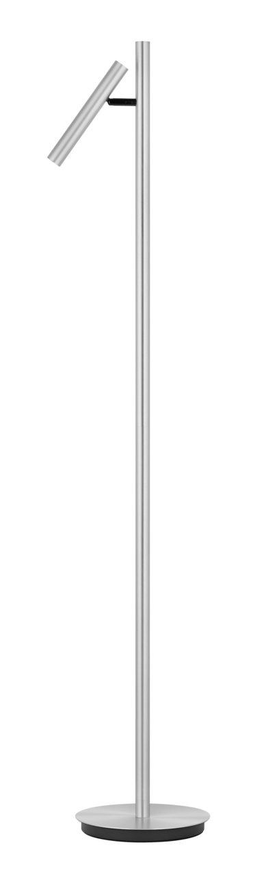 LED-Steh- und Leseleuchte in silberner Farbe, seitliche Perspektive