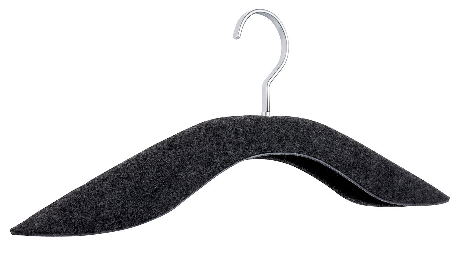 Garderobenbügel aus Filz in seitlicher Perspektive mit silbernem Haken