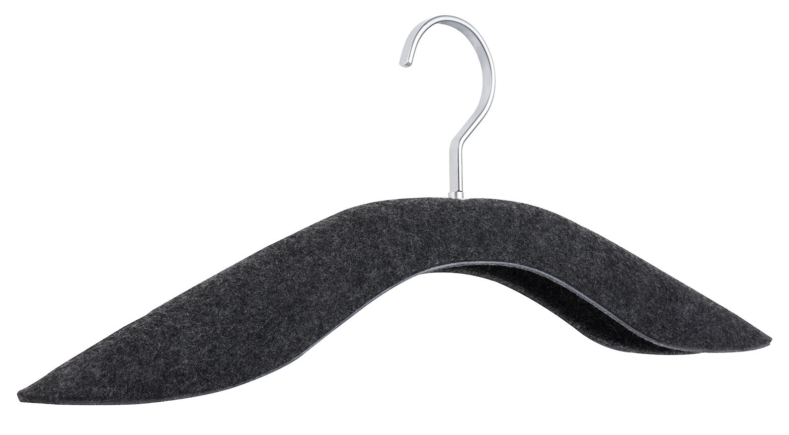 Garderobenbügel aus Filz in seitlicher Perspektive mit silbernem Haken