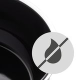 Nahaufnahme eines schwarzen Topfes aus dem Fusiontec Black 3-tlg. Set mit Antihaftsymbol.