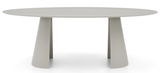 Runder Esstisch in Grau mit konischen Beinen, Frontalansicht