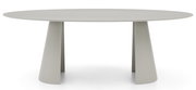 Runder Esstisch in Grau mit konischen Beinen, Frontalansicht