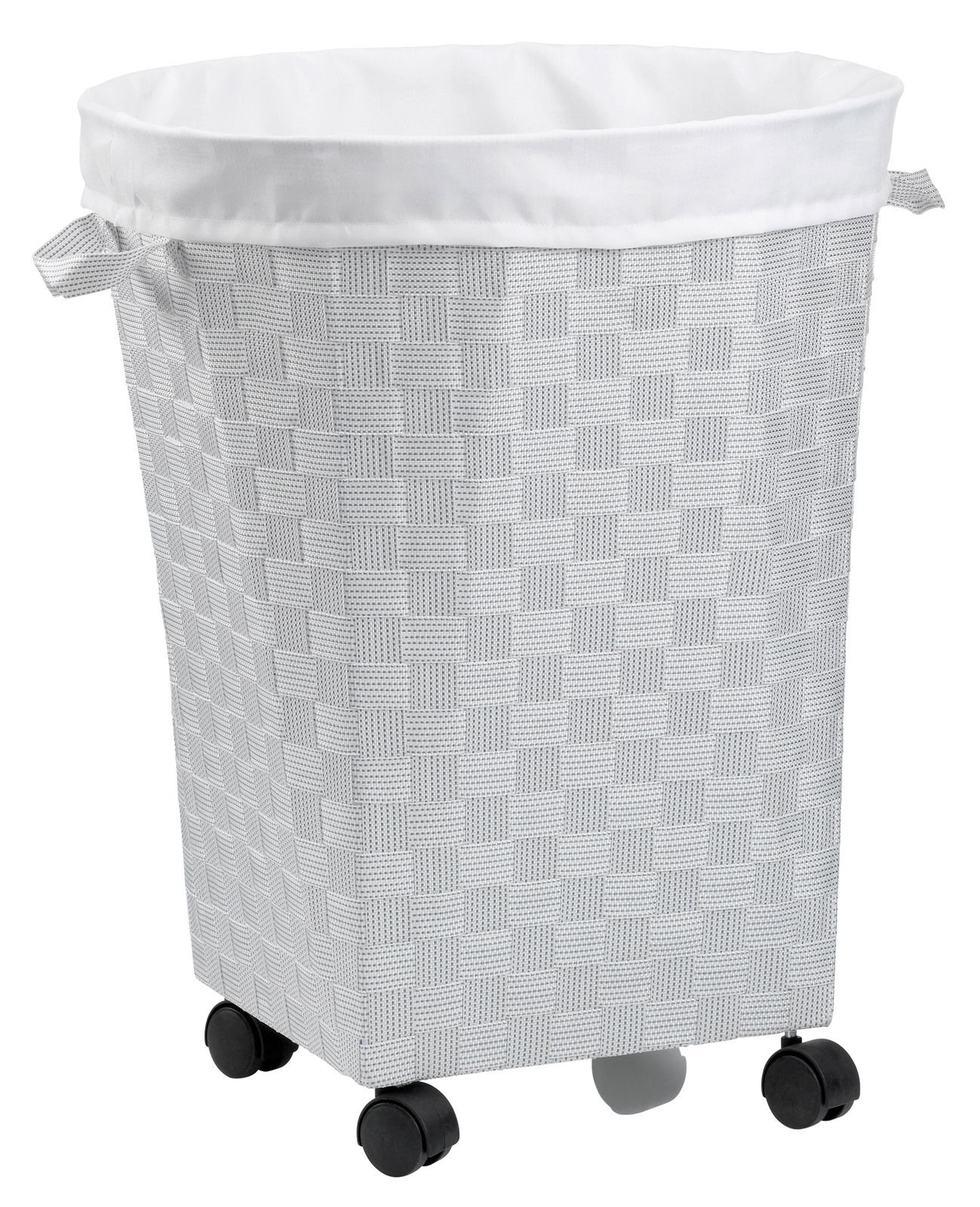 Kela Wäschebox inkl. Rollen PORTO Weiße Wäschebox mit Rollen und gewebtem Muster, seitliche Perspektive