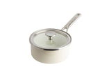 Topf aus der Vogelperspektive mit Glasdeckel und langem Griff, Farbe almond white