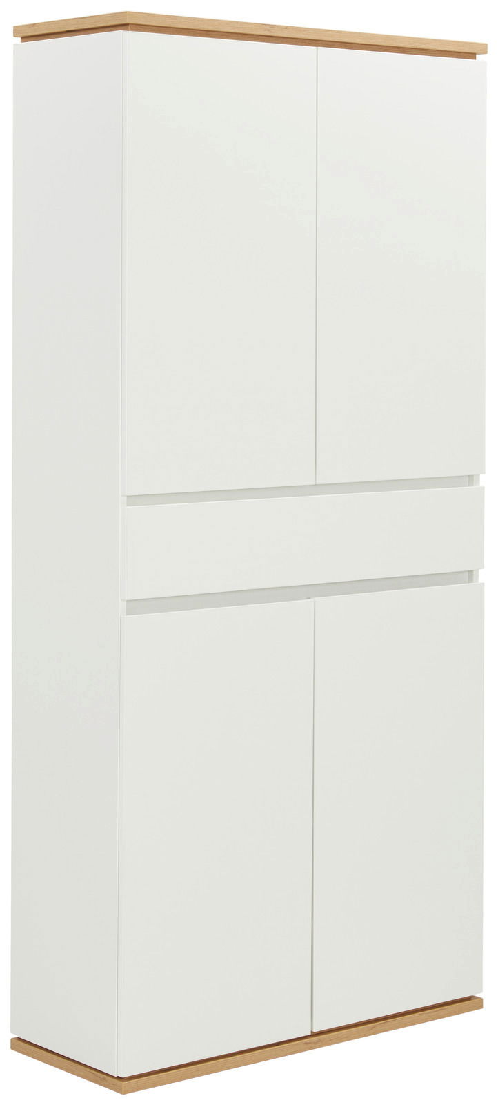 XXL-Schuhschrank in Weiß mit Holzdetails, seitliche Perspektive