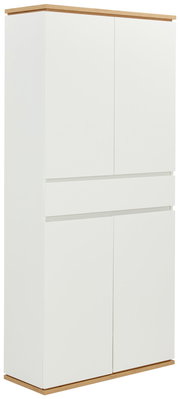 XXL-Schuhschrank in Weiß mit Holzdetails, seitliche Perspektive