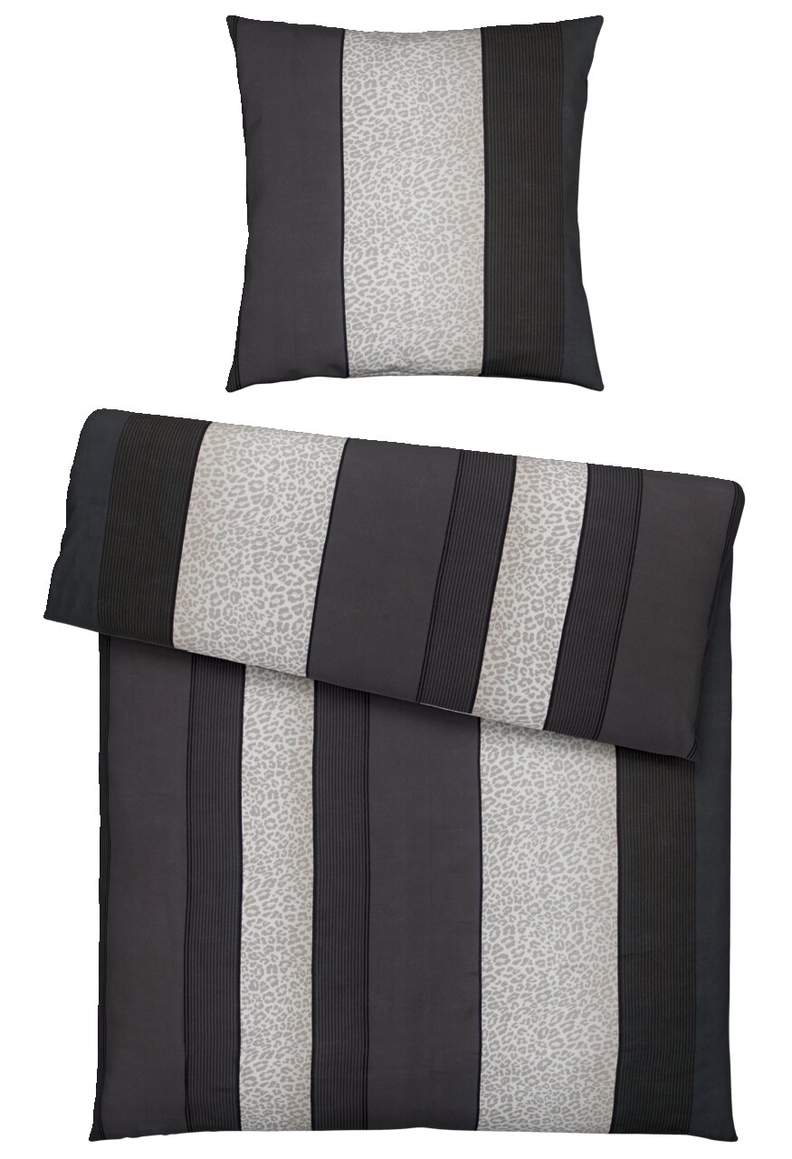 Bettwäsche-Set mit Kissenbezug und Deckenbezug in Streifenmuster mit Leopardenmuster und dunklen Akzenten, Draufsicht