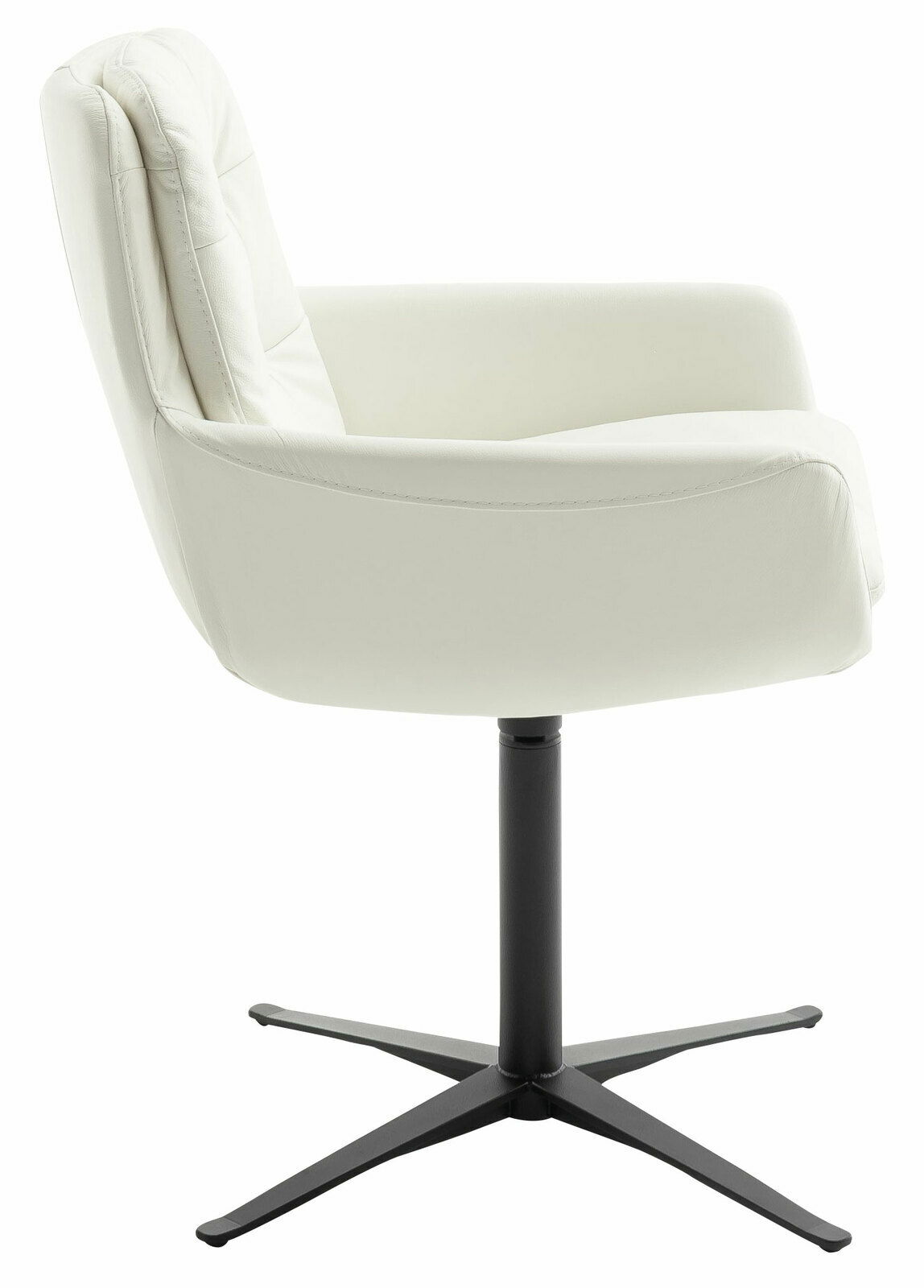 Weißer Armlehnstuhl mit schwarzem Drehfuß, Seitenansicht