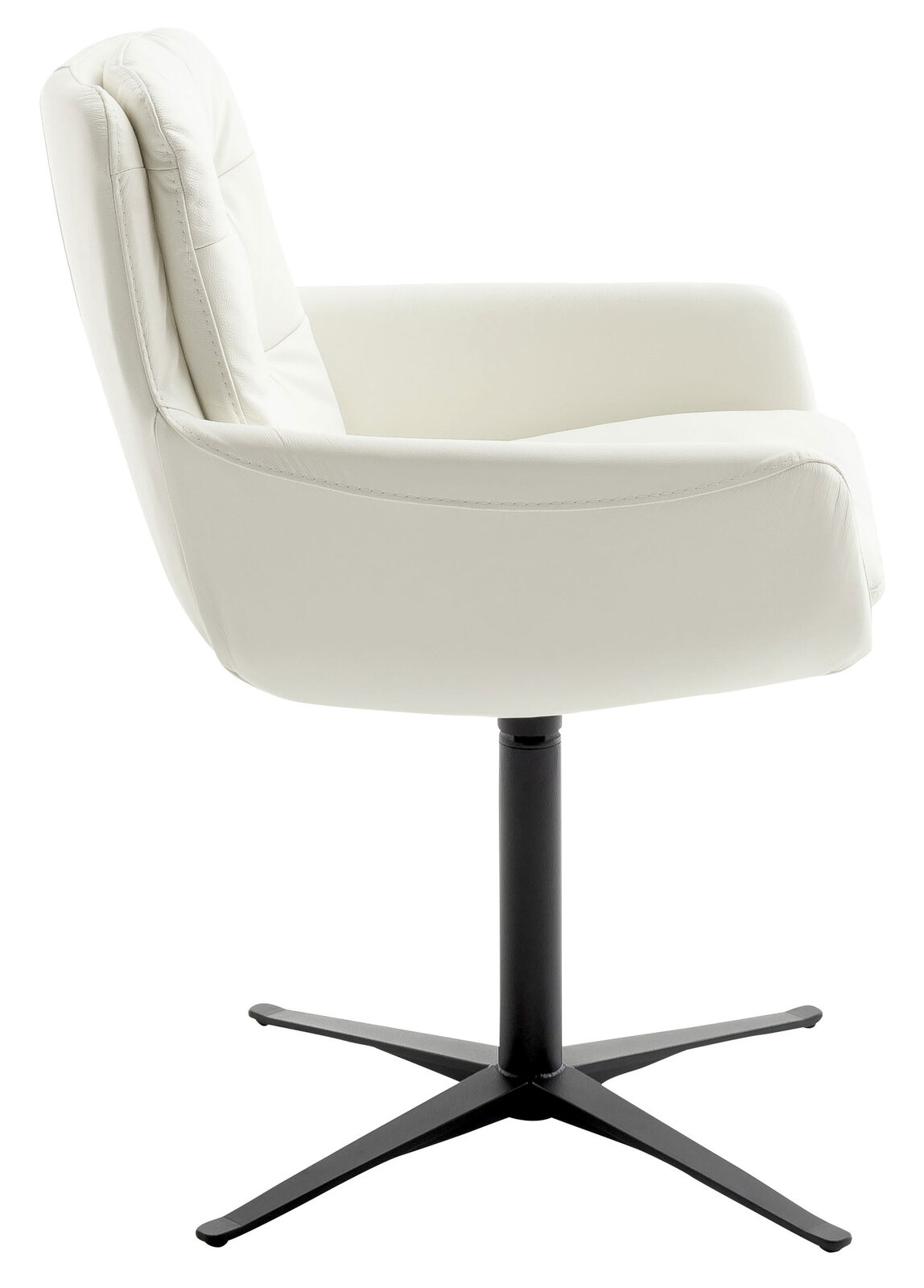 Weißer Armlehnstuhl mit schwarzem Drehfuß, Seitenansicht