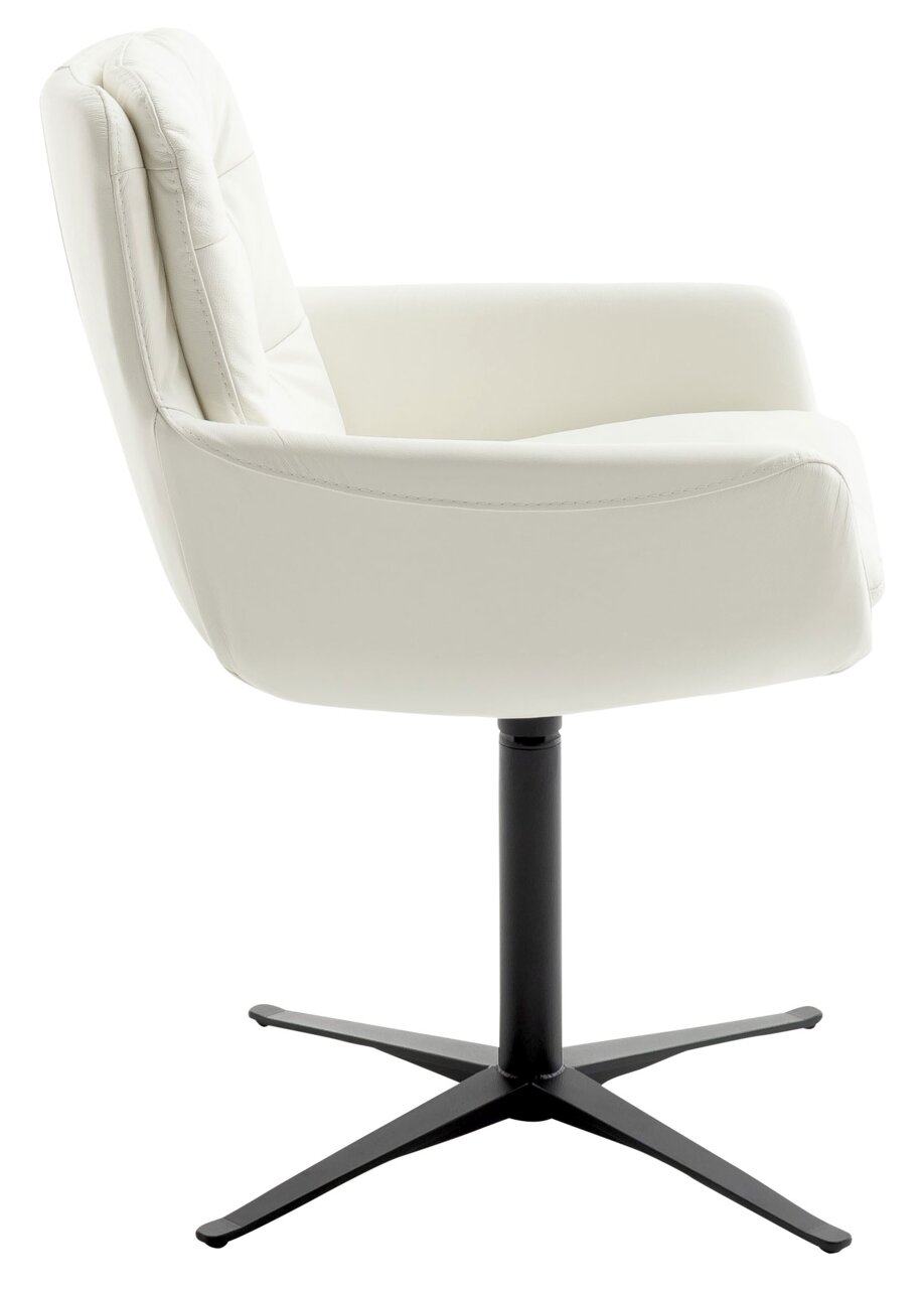 Weißer Armlehnstuhl mit schwarzem Drehfuß, Seitenansicht