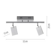 Moderne Deckenleuchte aus Aluminium mit zwei verstellbaren Leuchtkörpern, Ansicht von vorne.